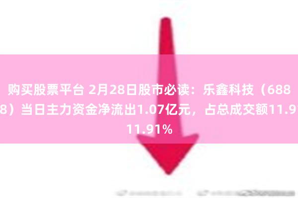 购买股票平台 2月28日股市必读：乐鑫科技（688018）当日主力资金净流出1.07亿元，占总成交额11.91%